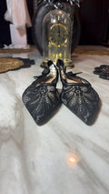 A New Day Women's Black Lace Pointed-Toe Slingback Flats with Bow, Size 7.5