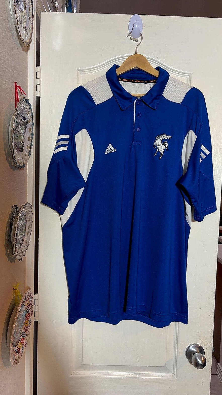 Adidas ClimaCool Mustang Team Athletic Polo Shirt, Royal Blue/White, Men's XL