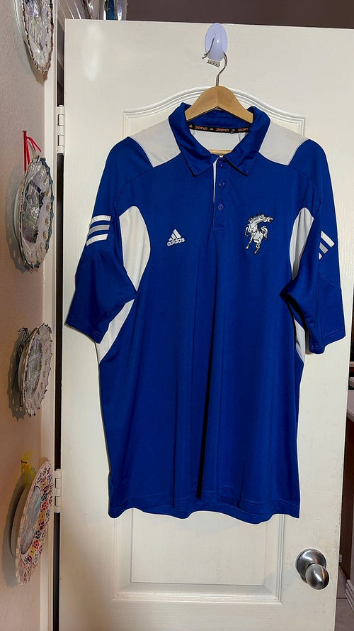 Adidas ClimaCool Mustang Team Athletic Polo Shirt, Royal Blue/White, Men's XL