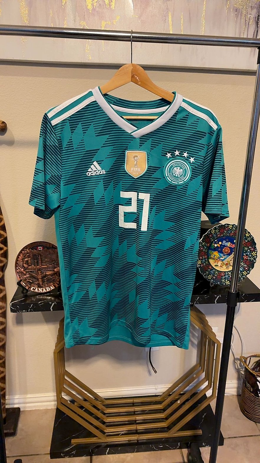 Adidas Germany 2018 World Cup Away Jersey, Teal, #21 Deras