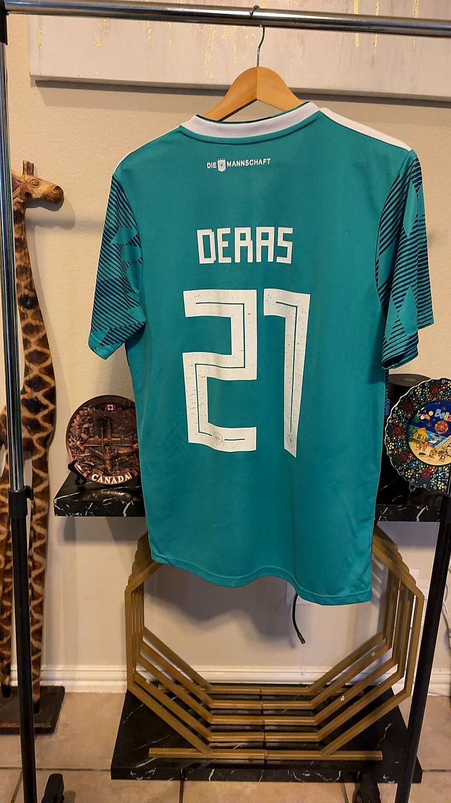 Adidas Germany 2018 World Cup Away Jersey, Teal, #21 Deras