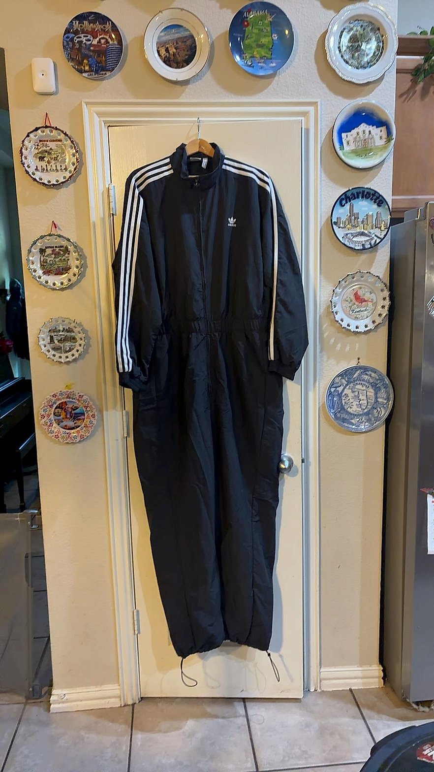 Adidas Originals Black Nylon Boiler Suit Jumpsuit 3-Stripes Very Good