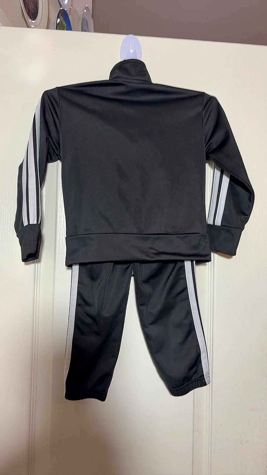 Adidas Toddler 2-Piece Tricot Tracksuit Set (Zip Track Jacket + Jogger Pants), Black with White 3-Stripes, Size 4T