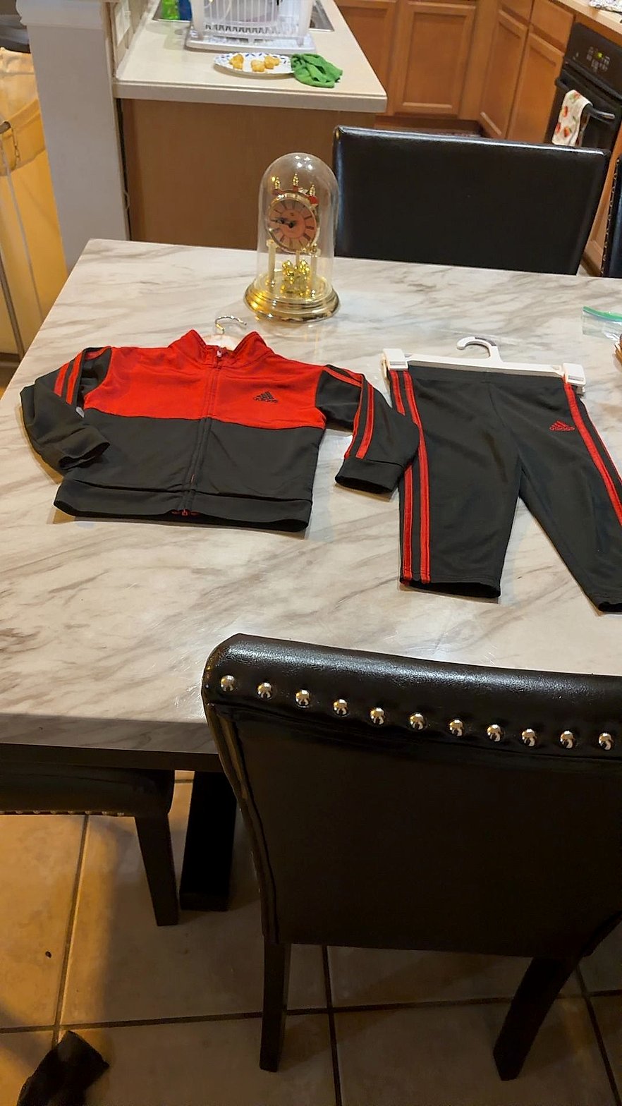 Adidas Toddler Boys 2-Piece Tracksuit Set - Red/Grey Zip Jacket & Track Pants, Size 2T