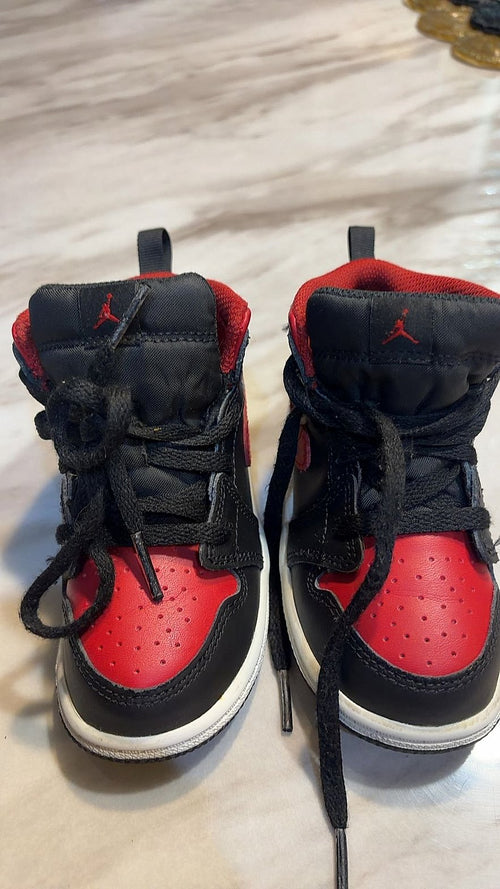 Air Jordan 1 Mid Toddler 'Bred' Black Red Sneakers Size 8C