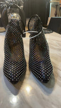 Anne Michelle Black Rhinestone Fishnet Mesh Stiletto Ankle-Strap Pumps, Size EU 39 / US 8