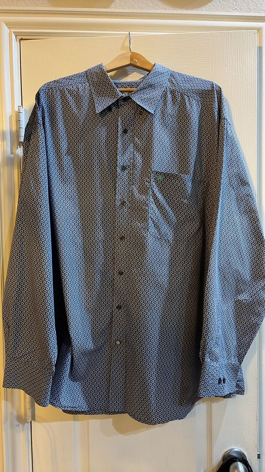 Ariat Men's Long Sleeve Button-Down Western Shirt, Blue Geometric Medallion Print, Size XXXL