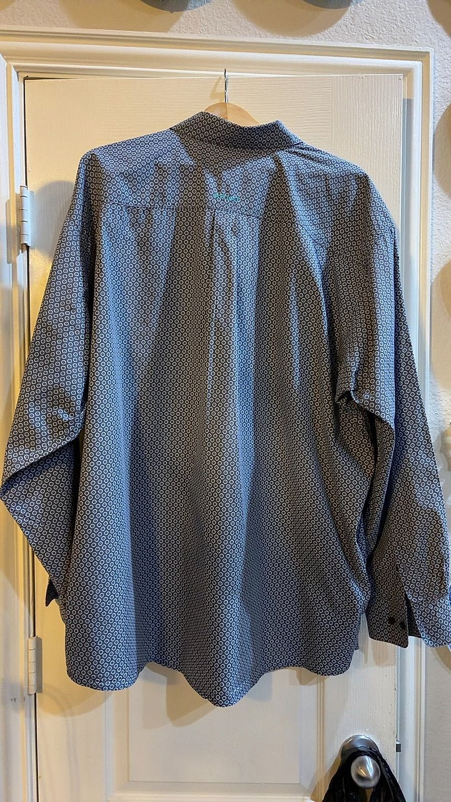 Ariat Men's Long Sleeve Button-Down Western Shirt, Blue Geometric Medallion Print, Size XXXL