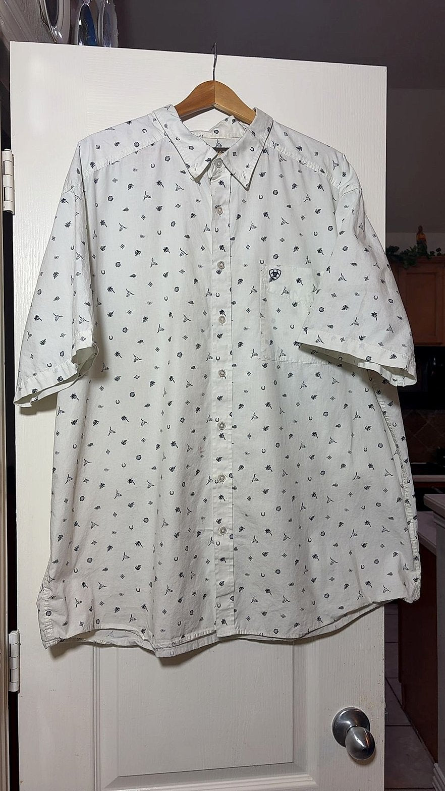 Ariat Men's Short Sleeve Western Print Button-Up Shirt, Size XXL