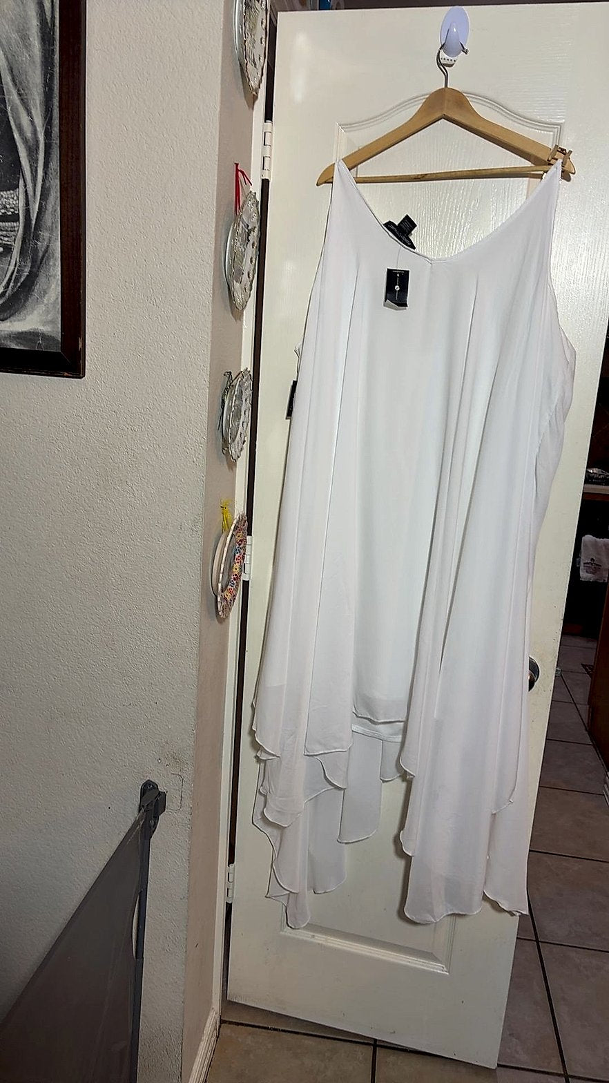 Ashley Stewart White Cold-Shoulder High-Low Handkerchief-Hem Dress, Size 30/32