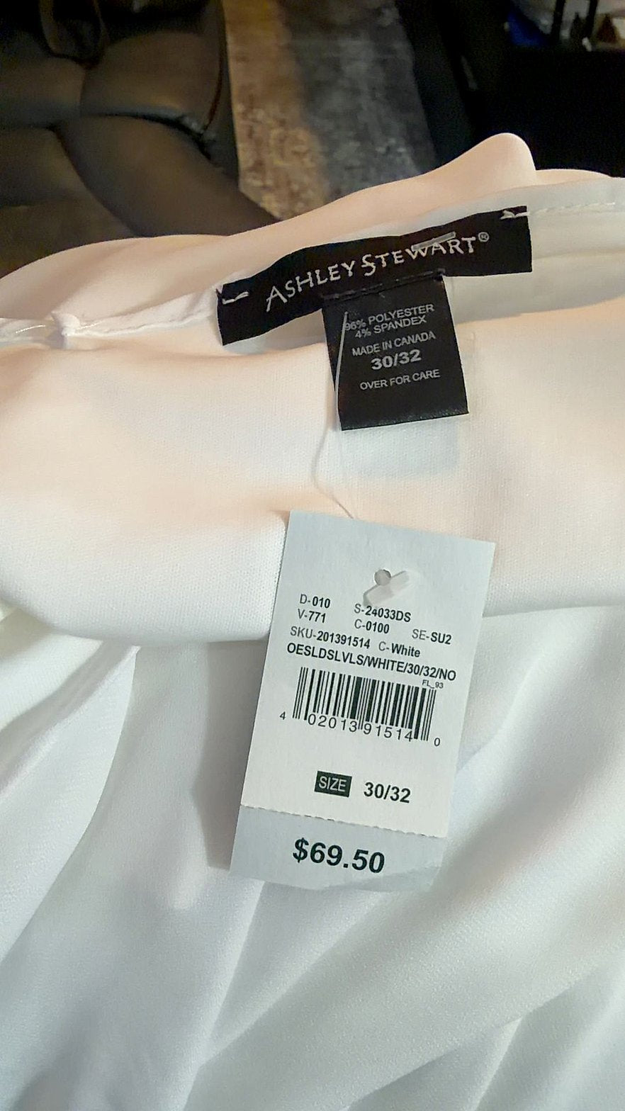 Ashley Stewart White Cold-Shoulder High-Low Handkerchief-Hem Dress, Size 30/32