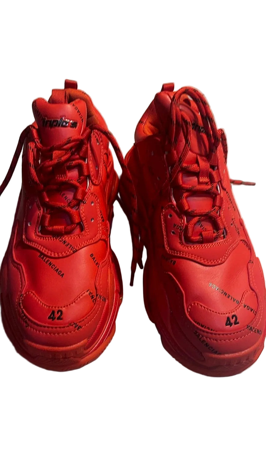 Balenciaga Triple S Allover Logo Sneakers Red Very Good Condition