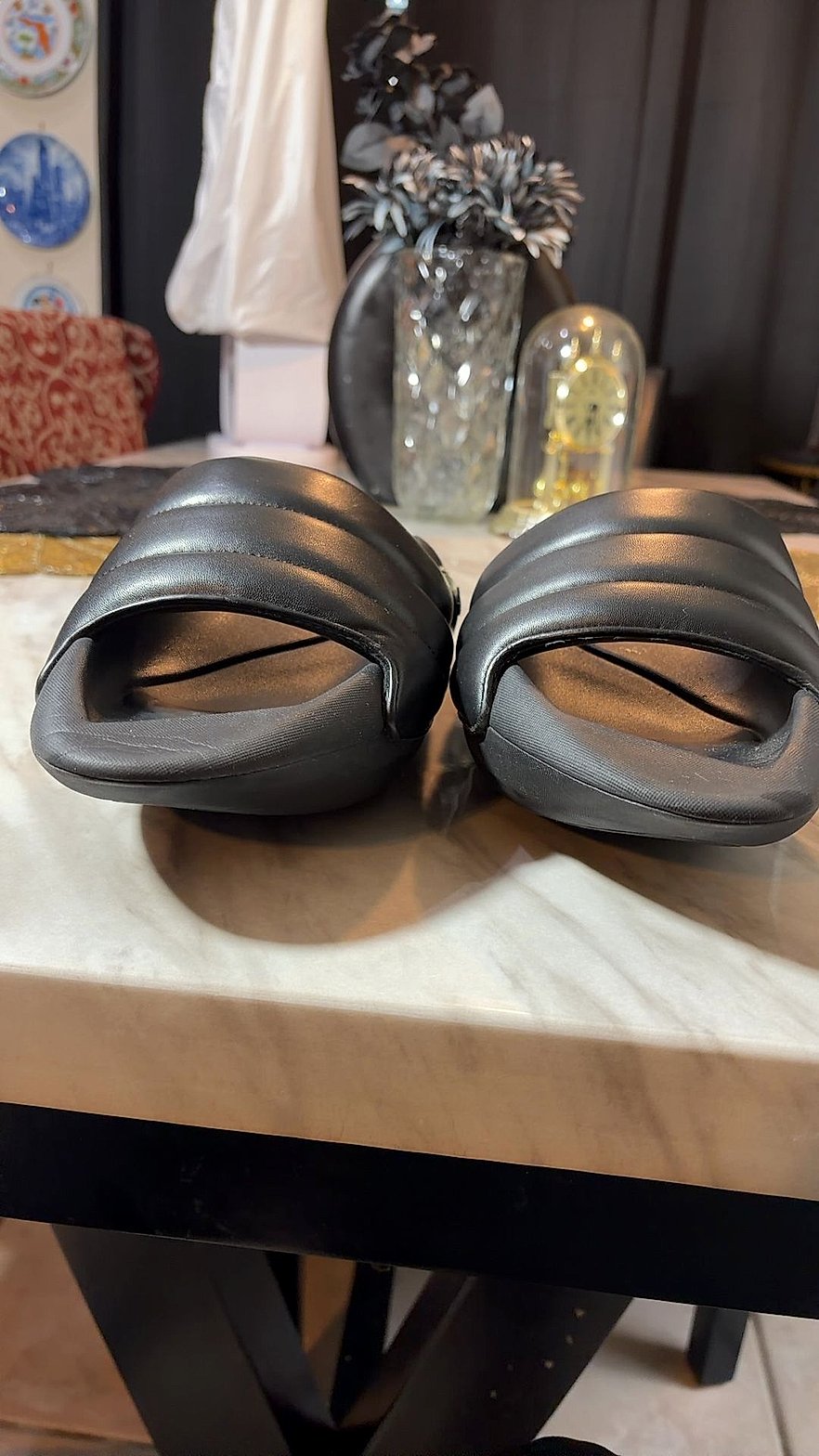 Balmain Black Leather Padded Slide Sandals