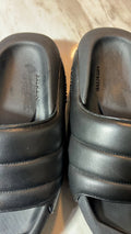 Balmain Black Leather Padded Slide Sandals