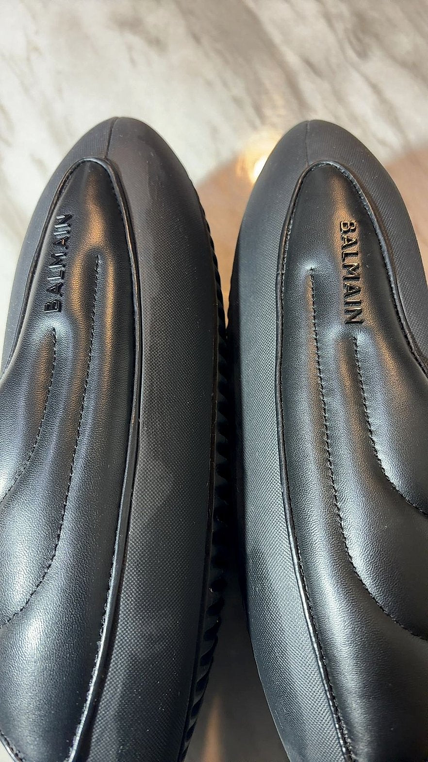 Balmain Black Leather Padded Slide Sandals