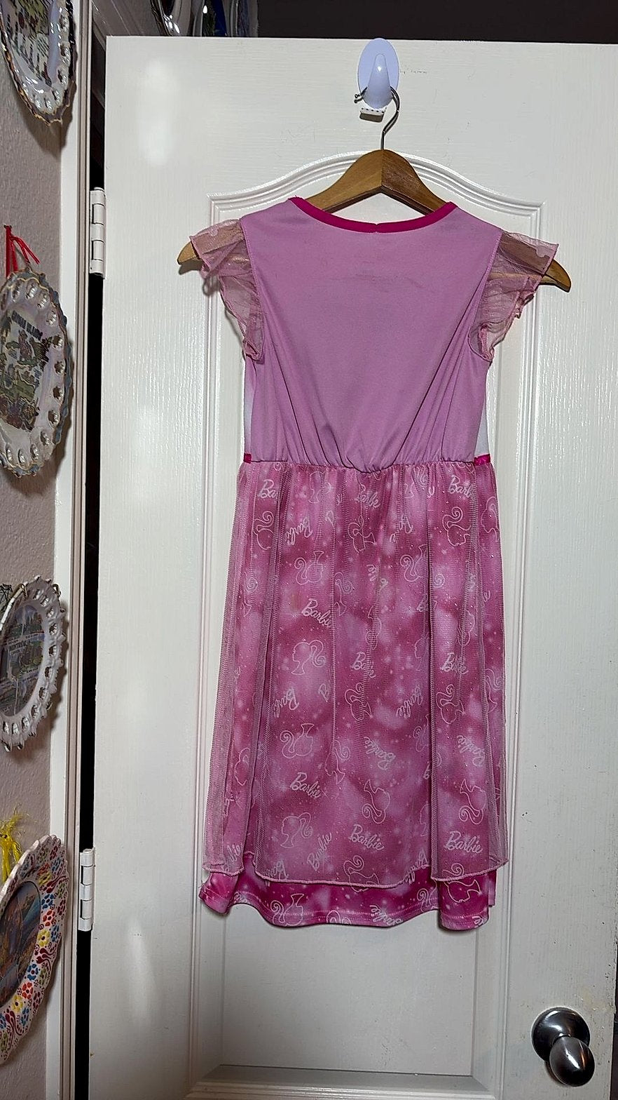 Barbie Girls' Pink Ombre Fantasy Nightgown with Tulle Skirt, Size M (7/8)