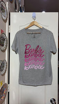 Barbie Repeating Glitter Logo Women's Graphic T-Shirt, Gray, Size M