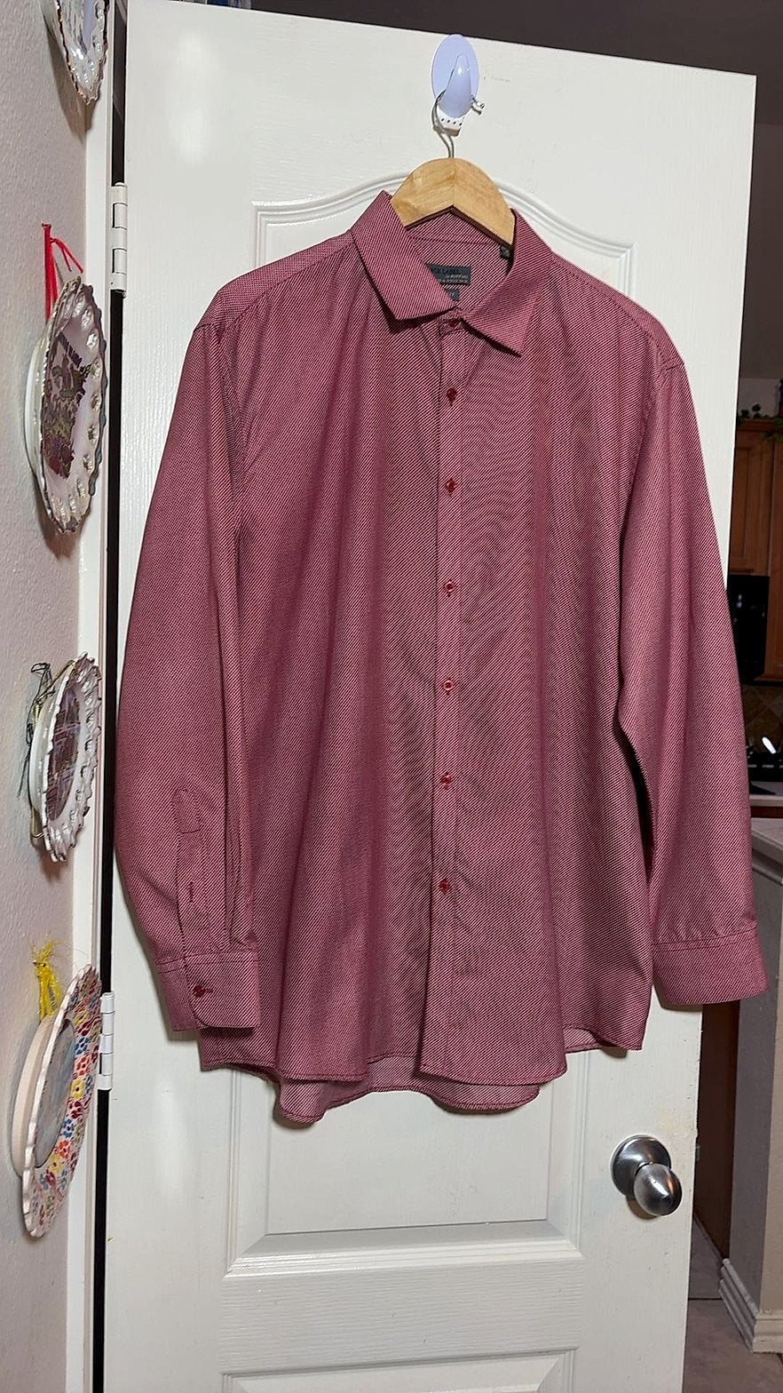 Black Label by Ruffini Men's Slim Fit Dress Shirt, Burgundy Micro-Pattern, Size XL 17-17.5 34/35
