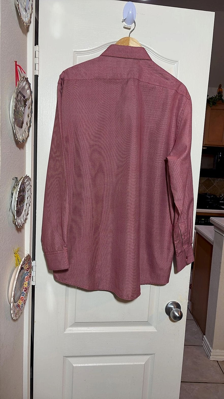 Black Label by Ruffini Men's Slim Fit Dress Shirt, Burgundy Micro-Pattern, Size XL 17-17.5 34/35