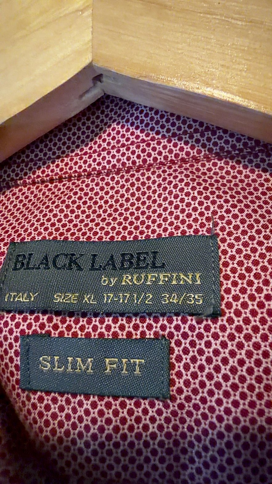 Black Label by Ruffini Men's Slim Fit Dress Shirt, Burgundy Micro-Pattern, Size XL 17-17.5 34/35