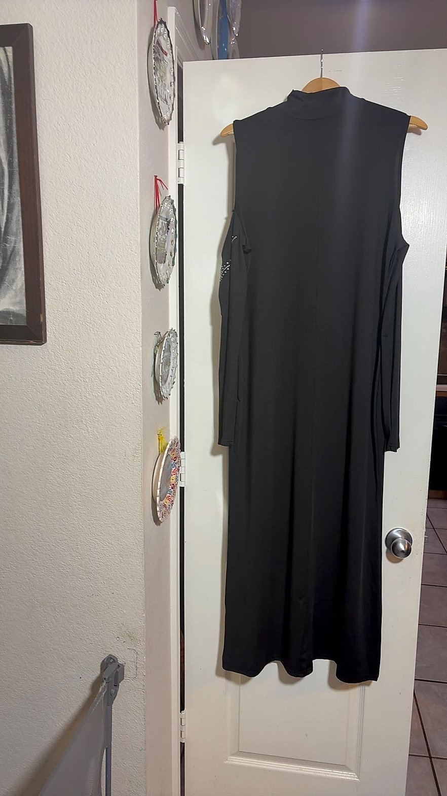 Black Sleeveless Mock-Neck Maxi Dress with Beaded/Sequin Side Embellishments, Size 2XL