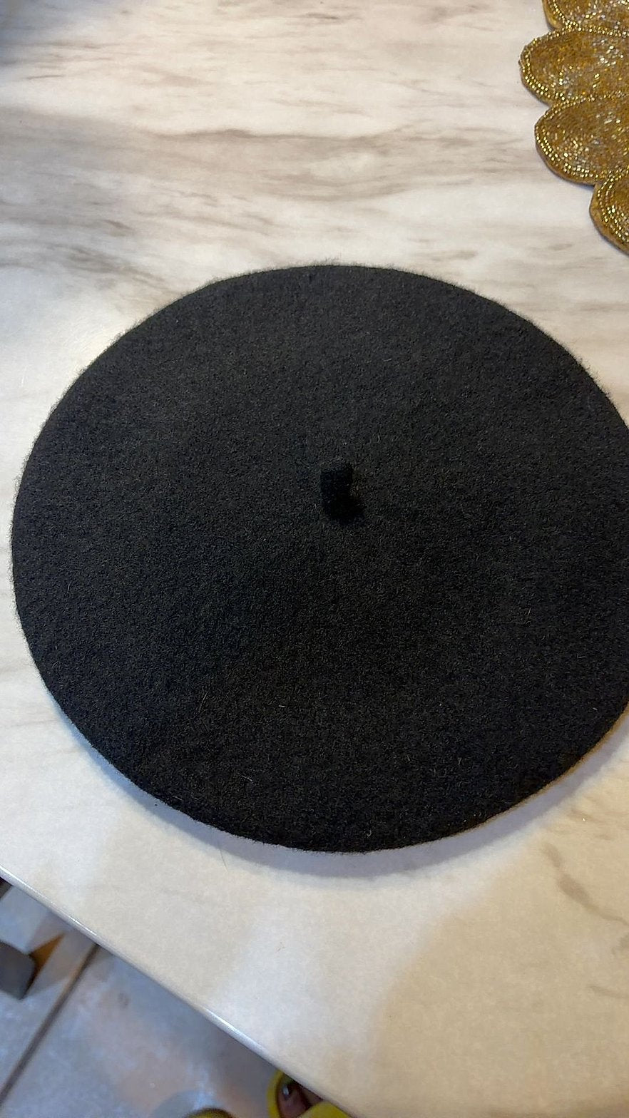 Black Wool Blend French Beret, One Size