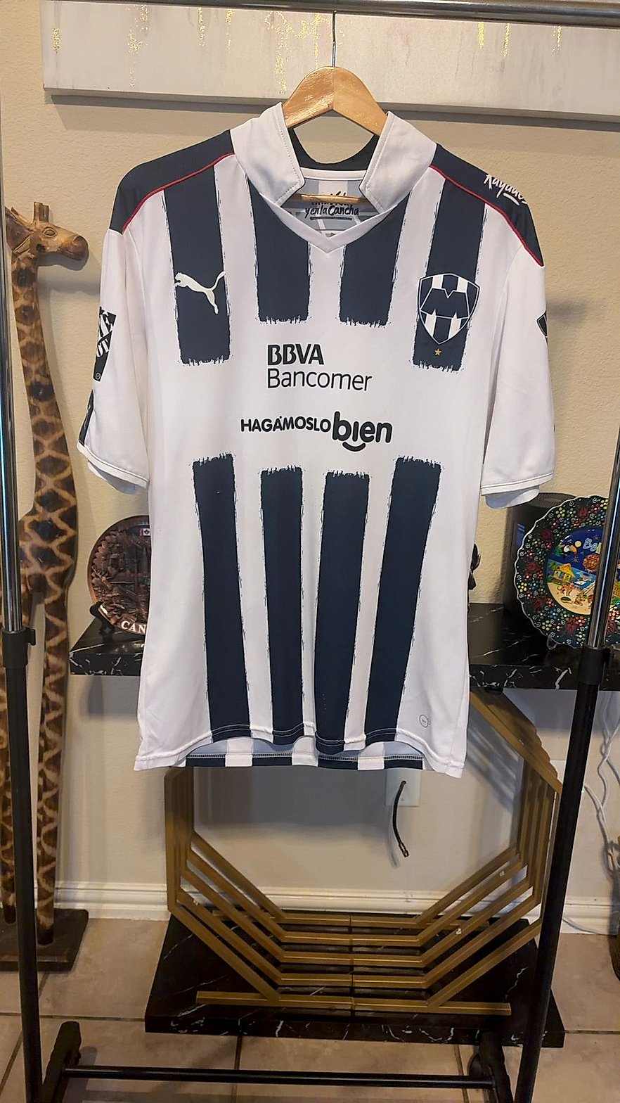 CF Monterrey Rayados Puma Home Soccer Jersey with Navy Brushstroke Stripes