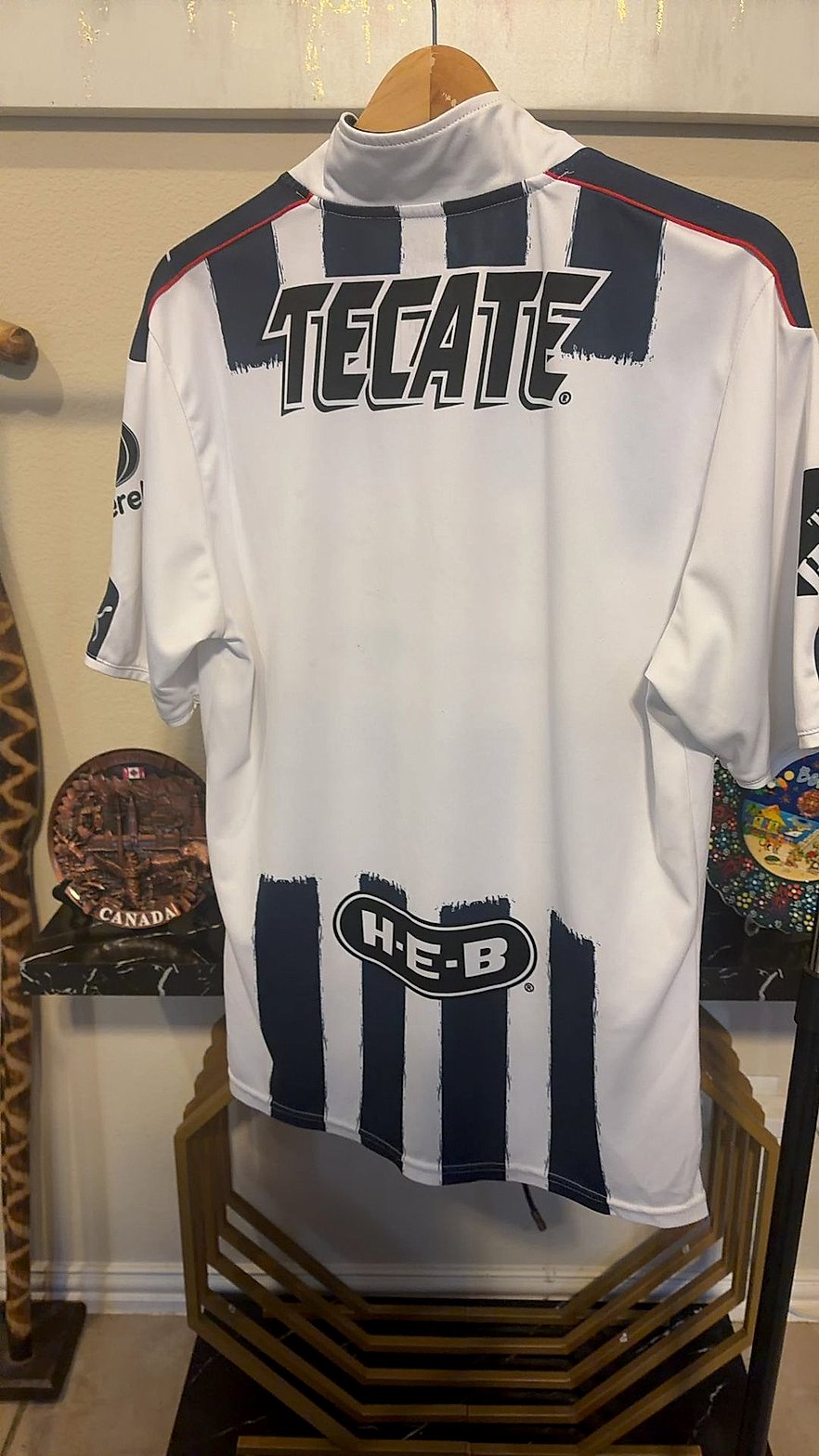 CF Monterrey Rayados Puma Home Soccer Jersey with Navy Brushstroke Stripes