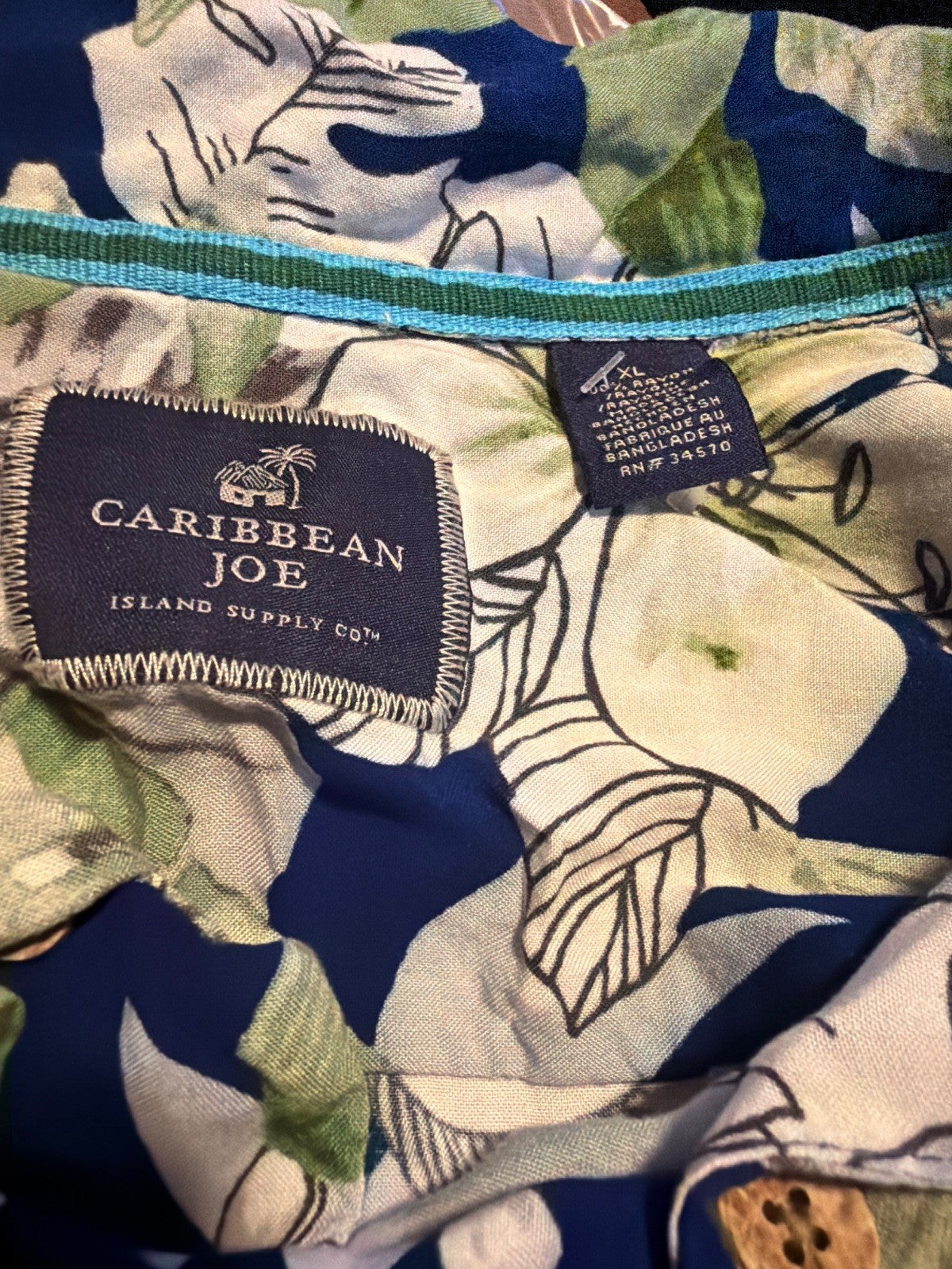 Caribbean Joe Men's Short-Sleeve Tropical Hawaiian Camp Shirt, Blue/Green Floral