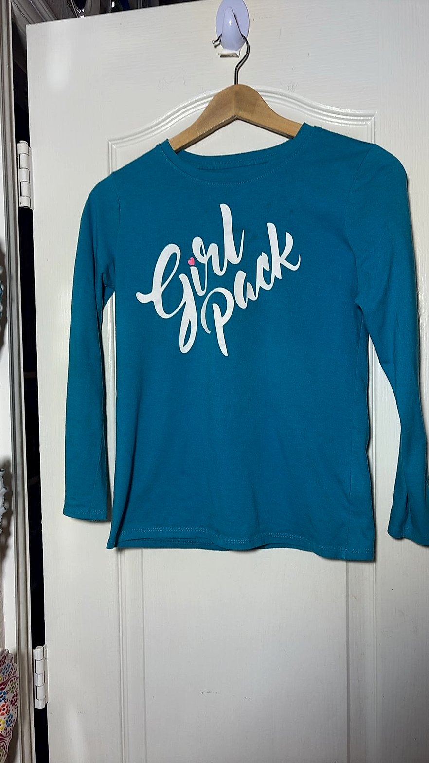 Cat & Jack Girls' Teal Long-Sleeve 'Girl Pack' Graphic Tee, Size L (10/12)