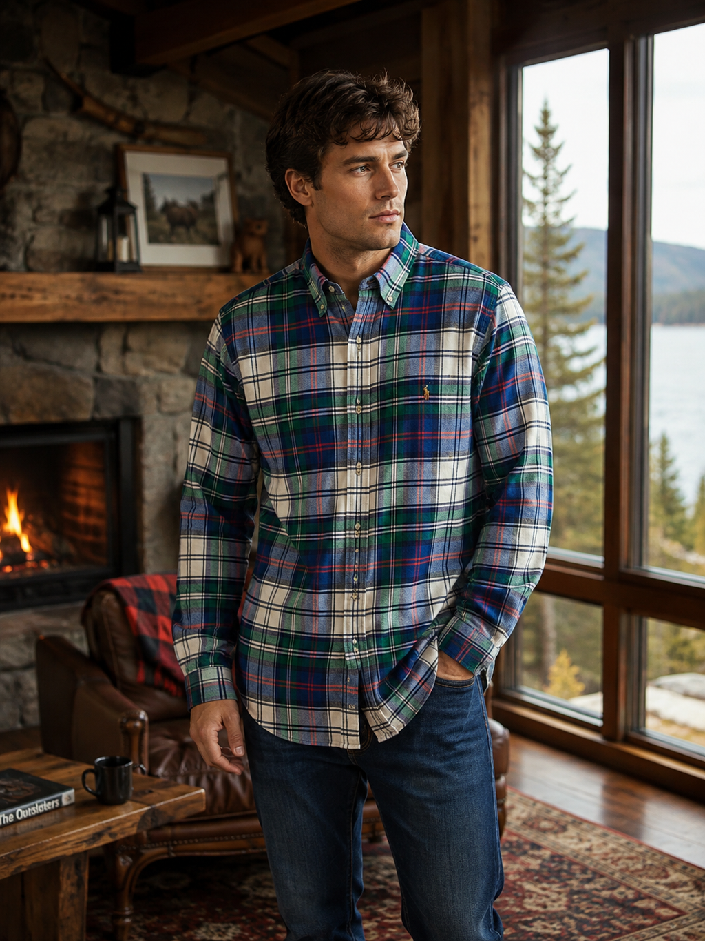 Ralph Lauren Men's Plaid Long-Sleeve Button-Down Shirt Size L Casual