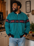 Vintage 1990s David James Southwestern Aztec Print Bomber Jacket, Teal, Size XL