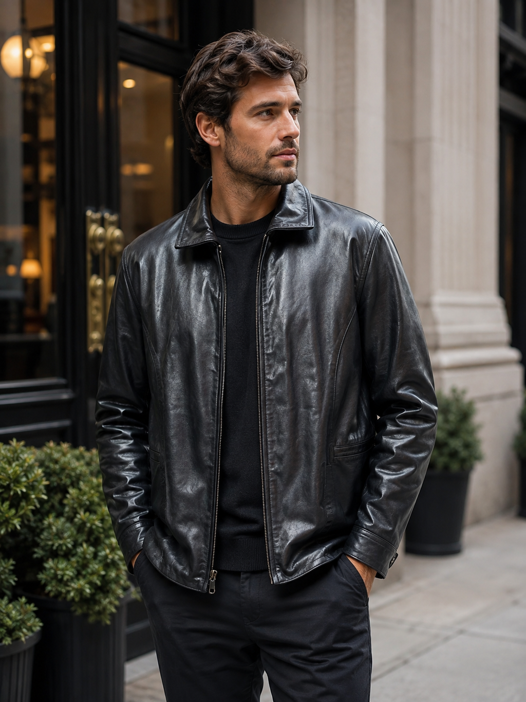 Avanti New York Women's Black Leather Zip-Front Jacket