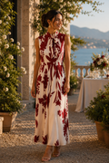 SHEIN Women's Sleeveless Maxi Dress with Red Floral Print and Tie-Neck Detail, Size L