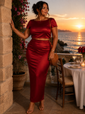 Mark & Lizzie Red Satin Cap-Sleeve Camisole Top with Spaghetti Straps
