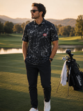 Under Armour HeatGear Loose Fit Golf Polo with Montreal Canadiens 'C' Crest, Black/Gray Marble Print, Men's Medium
