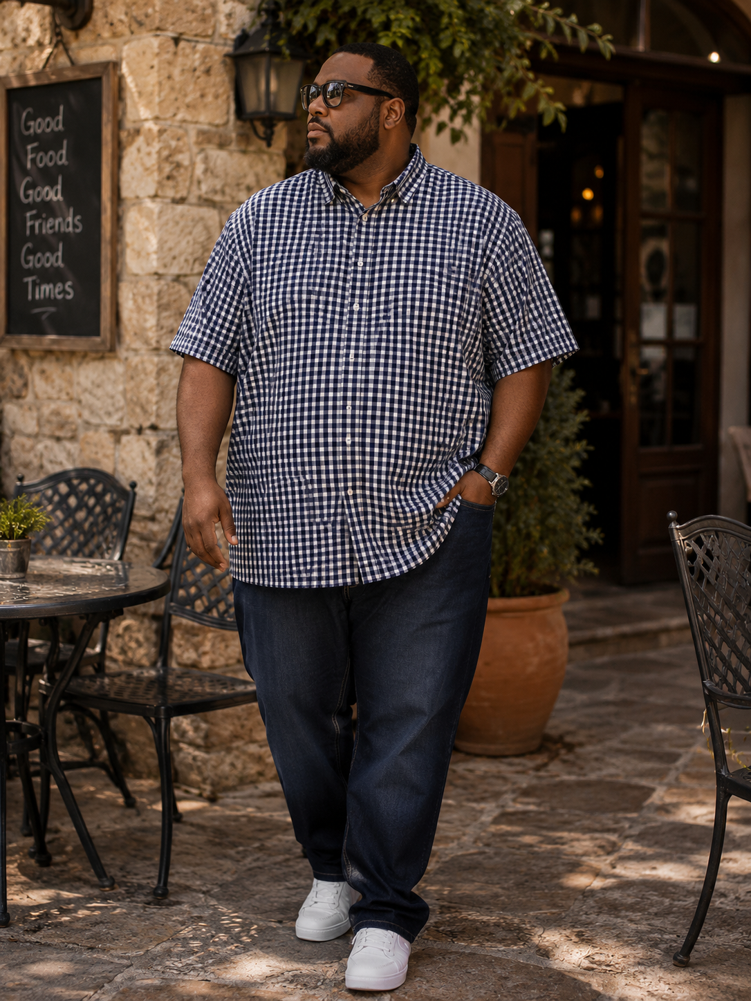 Perry Ellis Stretch Men's Short-Sleeve Gingham Check Button-Up Shirt