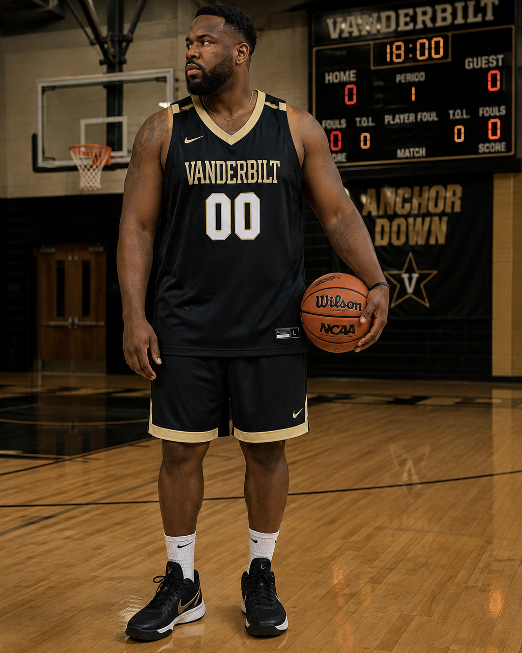 Nike Team Vanderbilt Commodores #00 Basketball Jersey, Black/Gold, Size L