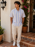 Jos. A. Bank Men's Short-Sleeve Multicolor Pastel Striped Button-Up Shirt