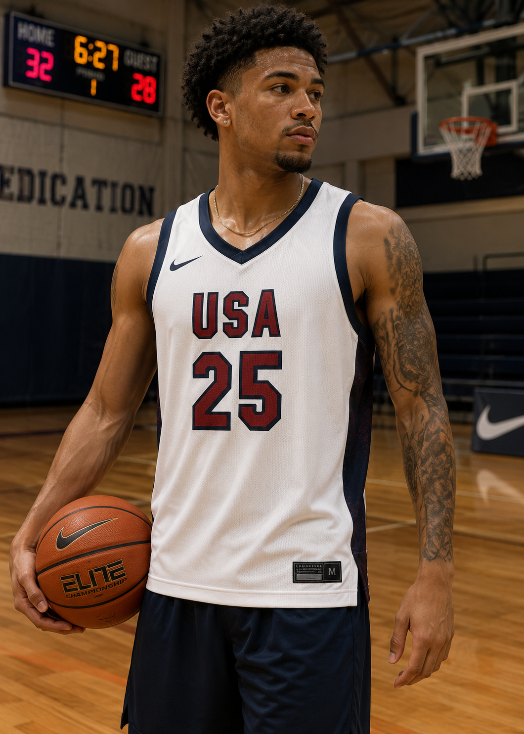 Nike Team USA Basketball Jersey #25, White Home, Men's Medium