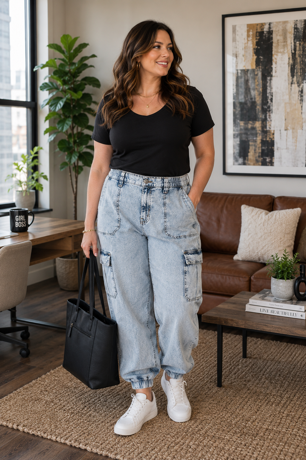 Aéropostale High Rise Denim Cargo Joggers, Light Acid Wash