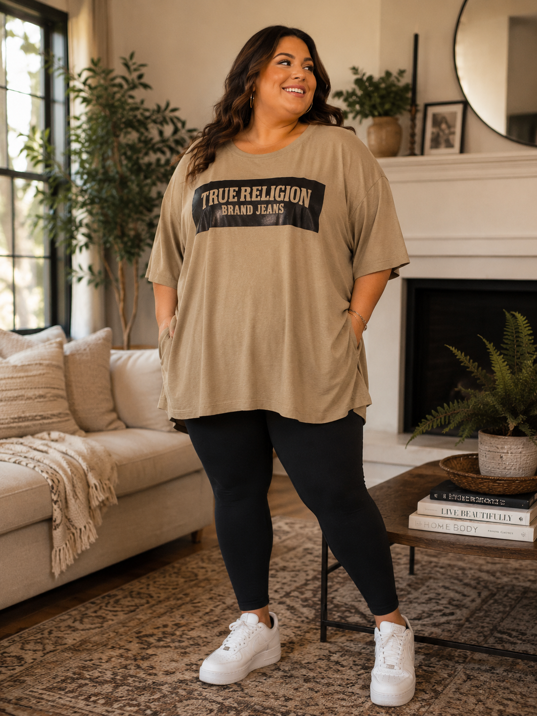 True Religion Brand Jeans Men's Tan Box Logo T-Shirt