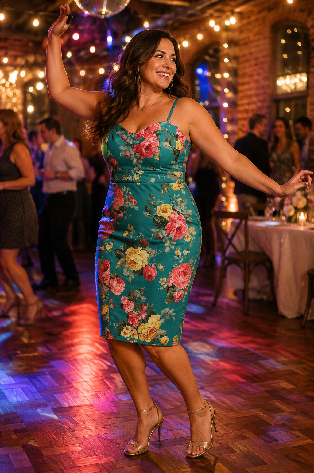 Miss Blush Teal Floral Rose Print Bodycon Pencil Dress with Adjustable Straps