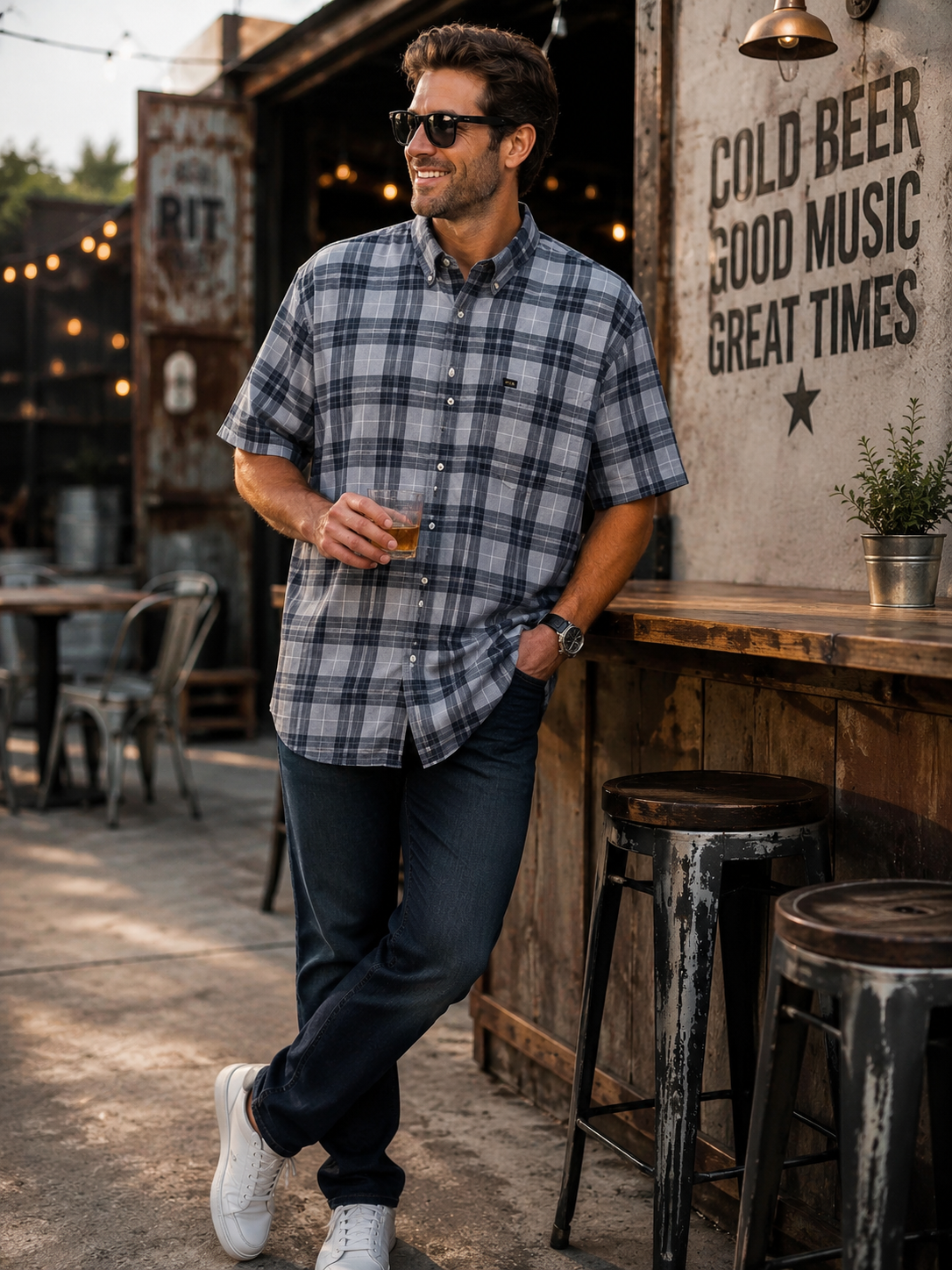 Lee Regular Fit Men's Short Sleeve Plaid Button-Down Shirt, Size XL