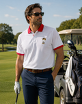 Pinnography Men's Size XL White & Red Ringer Golf Polo Shirt Embroidered Bear