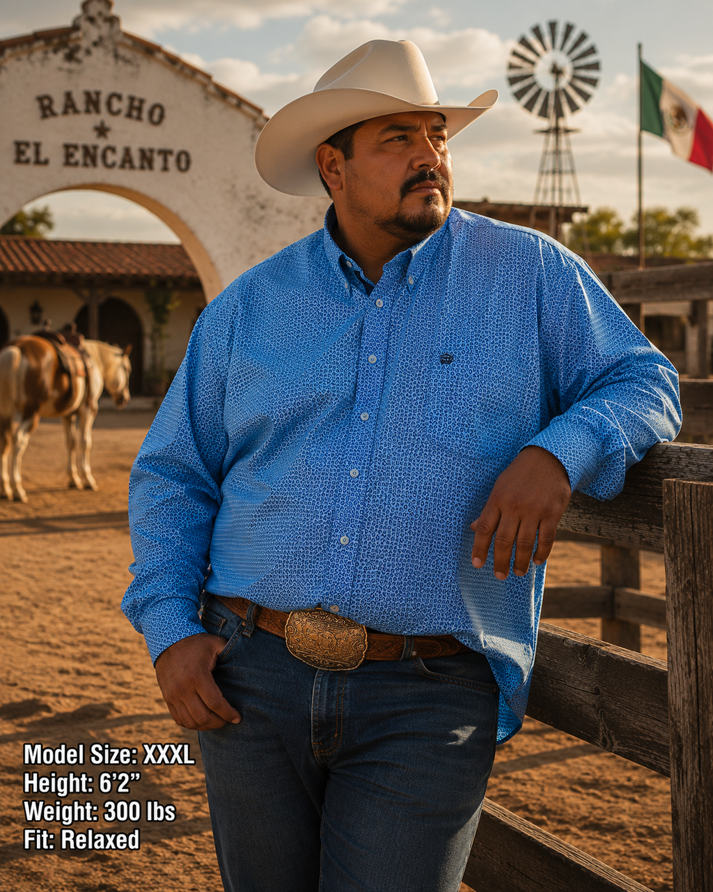 Cinch Men's Long Sleeve Button-Down Western Shirt, Teal Blue Geometric Print, Size XXXL