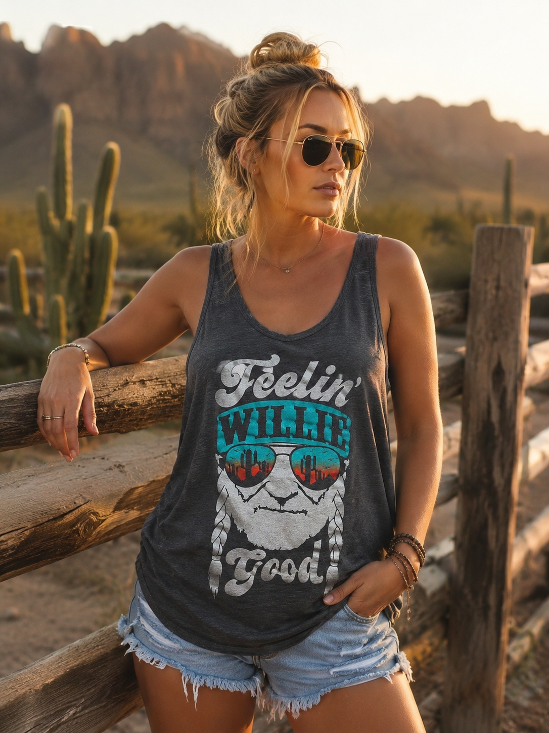 Zutter "Feelin' Willie Good" Willie Nelson Graphic Racerback Tank Top