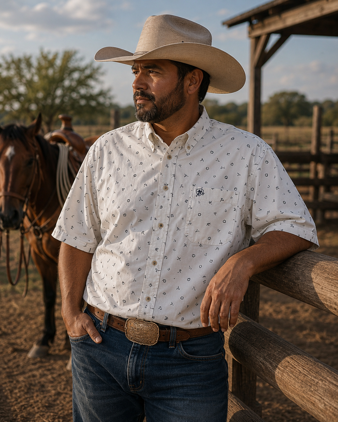 Ariat Men's Short Sleeve Western Print Button-Up Shirt, Size XXL