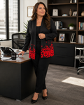 The Limited Women's Black Open-Front Jacket with Red Floral Border Print, Size 12