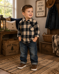 Copper Denim Toddler Buffalo Check Flannel Button-Up Shirt, Size 3T